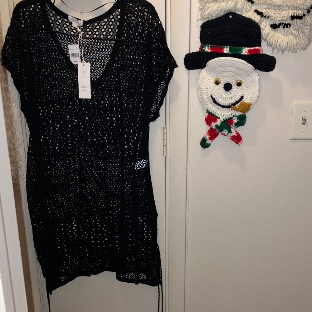 Ibiza Black Asymmetrical Women Open Knit Dress Medium New
